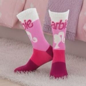 Barbie logo mattel Pink Gradient crew  Socks size 9-13 pink white 1 pair new tag